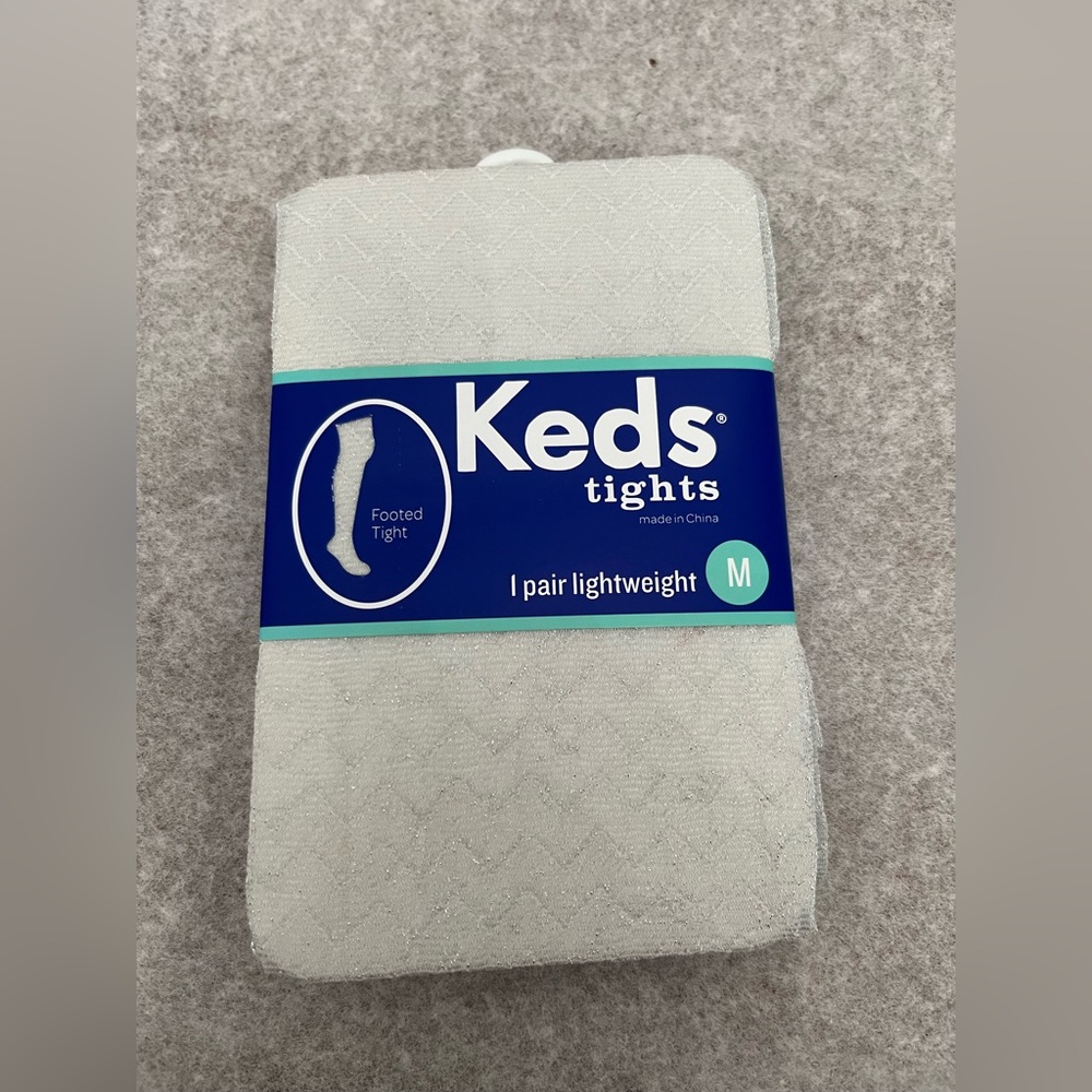 Keds Light Silver Lightweight Footed Tights Girl’s Size M NWT
